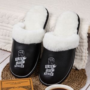 Black leather men’s slippers BLM